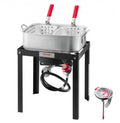 18 Qt Fish and Wing Fryer with Double Basket, Aluminum Propane Fish Fryer Kit, Outdoor Deep Fryer Seafood Pot with Thermometer and 58,000 BTUs Propane Burners, for Outdoor and Backyard Cooking